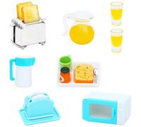Cucina in Miniatura, 21 Pezzi Accessori per Casa delle Bambole, Set da Colazione 1/12 Miniature Oggetti con Macchina del Pane Forno Microonde, Mini Cibi Miniature Casa delle Bambole Accessori