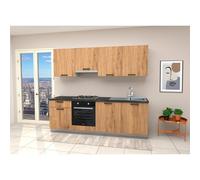 Cucina Lineare 240 Cm Rovere Con Top Antracite Mod. Gourmet