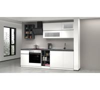 Cucina lineare SOLE 256 cm, composizione 3 Bianco laccato lucido / bianco opaco / report