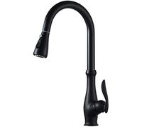 Cucina nera 360 ° rubinetto per lavello cucina girevole con spruzzatore a tiro verso il basso, mixer cucina a foro singolo in ottone commerciale con acqua calda e fredda