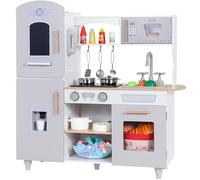 Cucina per Bambini, Cucina Giocattolo per Bambini in Legno, Cucina Legno con Luci e Suoni, Cucina da Gioco con Telefono e Gelatiera, Cucina Giocattolo, Cucina da Gioco in Legno, 79x82x30 cm, Grigio