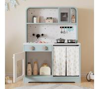 Cucina per bambini, cucina giochi con produttore di ghiaccio e microonde, accessori ed effetti sorpresa, un regalo eccellente per bambini dai 3 anni, legno + plastica, blu, 29 x 60 x 81 cm