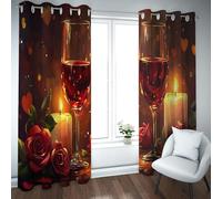 Cucina romantica Tende oscuranti Cena a lume di candela Rose Modello di bicchiere di vino rosso Oscurante Dreapes Trattamenti per finestre isolanti termicamente W100xL190cm 2 pannelli
