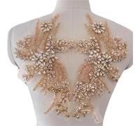 Cucire Applique In Pizzo 1 paio di specchietti in vetro traforato multicolori cuciti a mano con fiori di strass scintillanti for cappotti, cinture, spalle, toppa fai da te for abito da sposa(Champagne