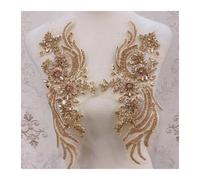 Cucire Applique In Pizzo Altri colori, toppe applicate con strass di cristallo fatte a mano, da cucire sui colletti for abiti da sposa(Champagne)