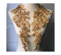 Cucire Applique In Pizzo Oro Argento Cucito a Mano Vetro Trapano Specchio Fiori Scintillanti Strass Cappotti Cinture Spalle Abito da Sposa Fai da Te Toppa Colletto(Champagne 1Pair)