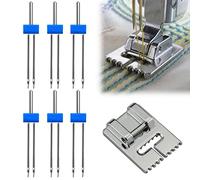 Cucire Perni Doppi Aghi,Doppio Ago Macchina da Cucire,Aghi Doppi per Macchina,2/90 3/90 4/90 6 Pezzi Doppio Ago con Piedino Pintuck 1 Pezzi per Macchina da Cucire,6PCS