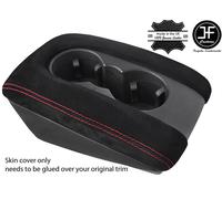 Cuciture Rosse Doppio Coppa Coperchio Bracciolo Vera Scamosciata Solo Per Audi