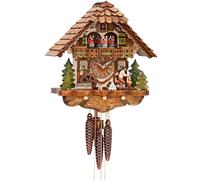 Cuco Clock orologio a cucù della Foresta Nera Taglialegna, cane e mulino 20 x 32 x 34cm, orologio da parete in legno, meccanismo di un giorno, spegnimento notturno manuale