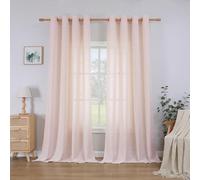 CUCRAF Tenda in lino con occhielli, set da 2 pezzi, altezza 175 x larghezza 140, colore rosa antico, semitrasparente, effetto lino, per soggiorno, camera da letto