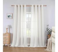 CUCRAF Tenda in vera lino con occhielli, set da 2 pezzi, altezza 225 x larghezza 140, beige chiaro, semitrasparente, effetto lino, per soggiorno, camera da letto