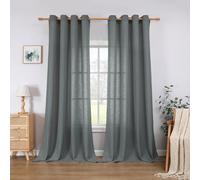CUCRAF Tende in lino con occhielli, set da 2 pezzi, altezza 225 x larghezza 140, colore grigio, semitrasparente, effetto lino, per soggiorno, camera da letto