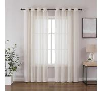 CUCRAF Tende in voile con occhielli, per camera da letto, soggiorno, colore lino, 260 x 140 cm, set da 2 pezzi