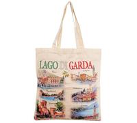 CUCUBA Borsa in Cotone con Due Manici Design Italia Lago di Garda Città Scorci Colorati Riutilizzabile per la Spesa e Tempo Libero 42x38cm