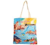 CUCUBA Borsa in Cotone con Due Manici Design Lago di Garda Illustrazione con Città e Monumenti Importanti Riutilizzabile per la Spesa e Tempo Libero 42x38cm