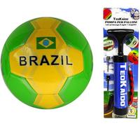 CUCUBA Pallone da Calcio Lucido Brasile Brazil per Allenamento o Partita Misura Size 5 Diametro 23 cm Taglia 5 con Pompa Portatile per Gonfiaggio Rapido con Prolunga 2 Aghi ed un Augello