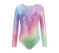 Cucudy Body da ginnastica per ragazze a maniche lunghe/senza maniche sfumato colore diamante body danza balletto ginnastica atletica body per bambini 5 6 7 8 9 10 11 12 anni