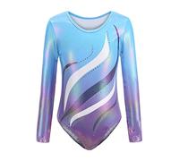 Cucudy Body da ginnastica per ragazze a maniche lunghe/senza maniche sfumato colore diamante body danza balletto ginnastica atletica body per bambini 5 6 7 8 9 10 11 12 anni