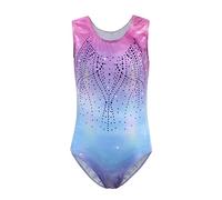 Cucudy Body da ginnastica per ragazze a maniche lunghe/senza maniche sfumato colore diamante body danza balletto ginnastica atletica body per bambini 5 6 7 8 9 10 11 12 anni