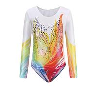 Cucudy Body da ginnastica per ragazze a maniche lunghe/senza maniche sfumato colore diamante body danza balletto ginnastica atletica body per bambini 5 6 7 8 9 10 11 12 anni