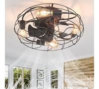 Cucummn Gabbia Lampadario con Ventilatore da Soffitto Telecomando Lampadina E27 50CM Ventola Soffitto con Luce Vintage Ferro 6 Velocità Silenzioso DC Nero Reversibile Camera Da Letto App Industriale