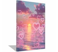 CUDAOO Decorazione artistica, tela a forma di cuore, poster romantico a tema amore Nebbia di cuore marino Decorazione per soggiorno, idea regalo per San Valentino(Rosa chiaro163)-20x30cm Incorniciato