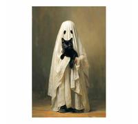 CUDAOO Decorazione da parete spettrale di Halloween murale moderna Gatti che abbracciano gli spiriti Per Casa Soggiorno Camera Da Letto Cucina Bagno(cachi168)-40x60cm Non incorniciato