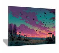 CUDAOO Decorazione da parete spettrale di Halloween murale moderna Uccello tombale in volo Per Casa Soggiorno Camera Da Letto Cucina Bagno(Rosso viola medio90)-60x80cm Incorniciato