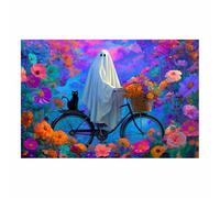CUDAOO Halloween Village Stampe Su Tela Di Stampe Da Parete Decorazioni Cavalcata degli spiriti dei fiori per Dormitorio Camera da letto bagno soggiorno ufficio Decor(blu95)-60x90cm Non incorniciato