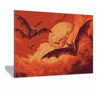 CUDAOO Halloween Village Stampe Su Tela Di Stampe Da Parete Decorazioni Pipistrelli che volano sopra la luna per Camera da letto soggiorno ufficio Decor(Colore legno rosso101)-60x80cm Incorniciato