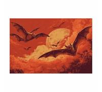 CUDAOO HalloweenStampe Su Tela Di Stampe Da Parete Decorazioni Pipistrelli che volano sopra la luna per Camera da letto soggiorno ufficio Decor(Colore legno rosso101)-60x80cm Non incorniciato
