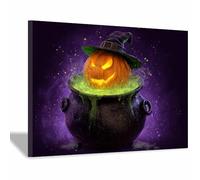 CUDAOO Pictures Decorazioni murali Poster di Halloween in tela spettrale Calderone di Strega Meloni arte della parete per casa, festa, di celebrazione(viola142)-70x100cm Incorniciato