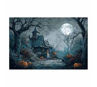 CUDAOO Pictures Decorazioni murali Poster di Halloween in tela spettrale Casa di Meloni di notte arte della parete per casa, festa, di celebrazione(dark grey148)-60x80cm Non incorniciato