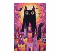 CUDAOO Pictures Decorazioni murali Poster di Halloween in tela spettrale Città dei Gatti Notte arte della parete per casa, festa, di celebrazione(Rosso viola medio241)-60x80cm Non incorniciato