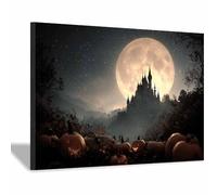 CUDAOO Pictures Decorazioni murali Poster di Halloween in tela spettrale Forte dei meloni lunari arte della parete per casa, festa, di celebrazione(light gray109)-60x80cm Incorniciato