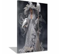 CUDAOO Pictures Decorazioni murali Poster di Halloween in tela spettrale Ombra della strega d'argento arte della parete per casa, festa, di celebrazione(bianco154)-40x60cm Incorniciato