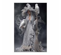 CUDAOO Pictures Decorazioni murali Poster di Halloween in tela spettrale Ombra della strega d'argento arte della parete per casa, festa, di celebrazione(bianco154)-60x90cm Non incorniciato