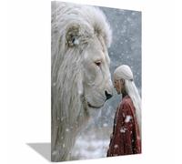 CUDAOO Pittura su tela con leone Stampa artistica Patto dei Leoni della Neve per casa ufficio cucina decorazione da(Bianco)-60x90cm Incorniciato