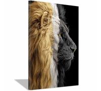 CUDAOO Quadri Moderni Ritratto Leone Quadro su Tela Double Lions volti per soggiorno, camera da letto, decorazione per la casa(Multicolore)-60x80cm Incorniciato