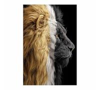 CUDAOO Quadri Moderni Ritratto Leone Quadro su Tela Double Lions volti per soggiorno, camera da letto, decorazione per la casa(Multicolore)-60x80cm Non incorniciato