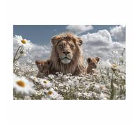 CUDAOO Quadri Moderni Ritratto Leone Quadro su Tela I leoni nei campi dei fiori per soggiorno, camera da letto, decorazione per la casa(Bianco)-60x90cm Non incorniciato