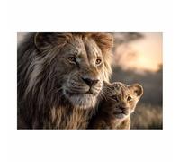 CUDAOO Quadri Moderni Ritratto Leone Quadro su Tela Leoni che proteggono i cuccioli per soggiorno, camera da letto, decorazione per la casa(marrone)-60x90cm Non incorniciato