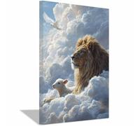 CUDAOO Quadri Moderni Ritratto Leone Quadro su Tela Leoni e nube di pecore per soggiorno, camera da letto, decorazione per la casa(blu)-20x30cm Incorniciato