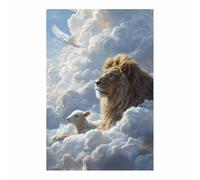 CUDAOO Quadri Moderni Ritratto Leone Quadro su Tela Leoni e nube di pecore per soggiorno, camera da letto, decorazione per la casa(blu)-70x100cm Non incorniciato