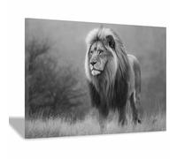 CUDAOO Quadri Moderni Ritratto Leone Quadro su Tela Leoni nella nebbia per soggiorno, camera da letto, decorazione per la casa(Bianco e nero)-60x90cm Incorniciato