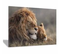 CUDAOO Quadro Animali Leoni Immagini Moderni Murale Leoni che abbracciano il sonno per soggiorno, cucina, decorazioni per la casa(marrone13)-40x60cm Incorniciato