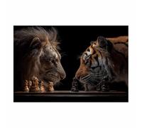 CUDAOO Quadro Animali Leoni Immagini Moderni Murale Leoni e tigri che giocano a scacchi per soggiorno, cucina, decorazioni per la casa(marrone58)-60x80cm Non incorniciato