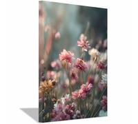 CUDAOO Semplice arte botanica Stampe su Canvas Fiori rosa rugiada per Camera da Letto Agriturismo Soggiorno Bagno(Rosa chiaro)-20x30cm Incorniciato