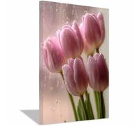 CUDAOO Semplice arte botanica Stampe su Canvas Iris rosa ricoperto di rugiada per Camera da Letto Agriturismo Soggiorno Bagno(beige)-40x60cm Incorniciato