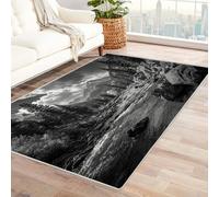CUDAOO Tappetino a pelo corto vintage per interni pieghevole Acqua che scorre tra le pietre decorazione per casa, cucina, pavimento, antiscivolo, lavabile(In bianco e nero)-210x270cm